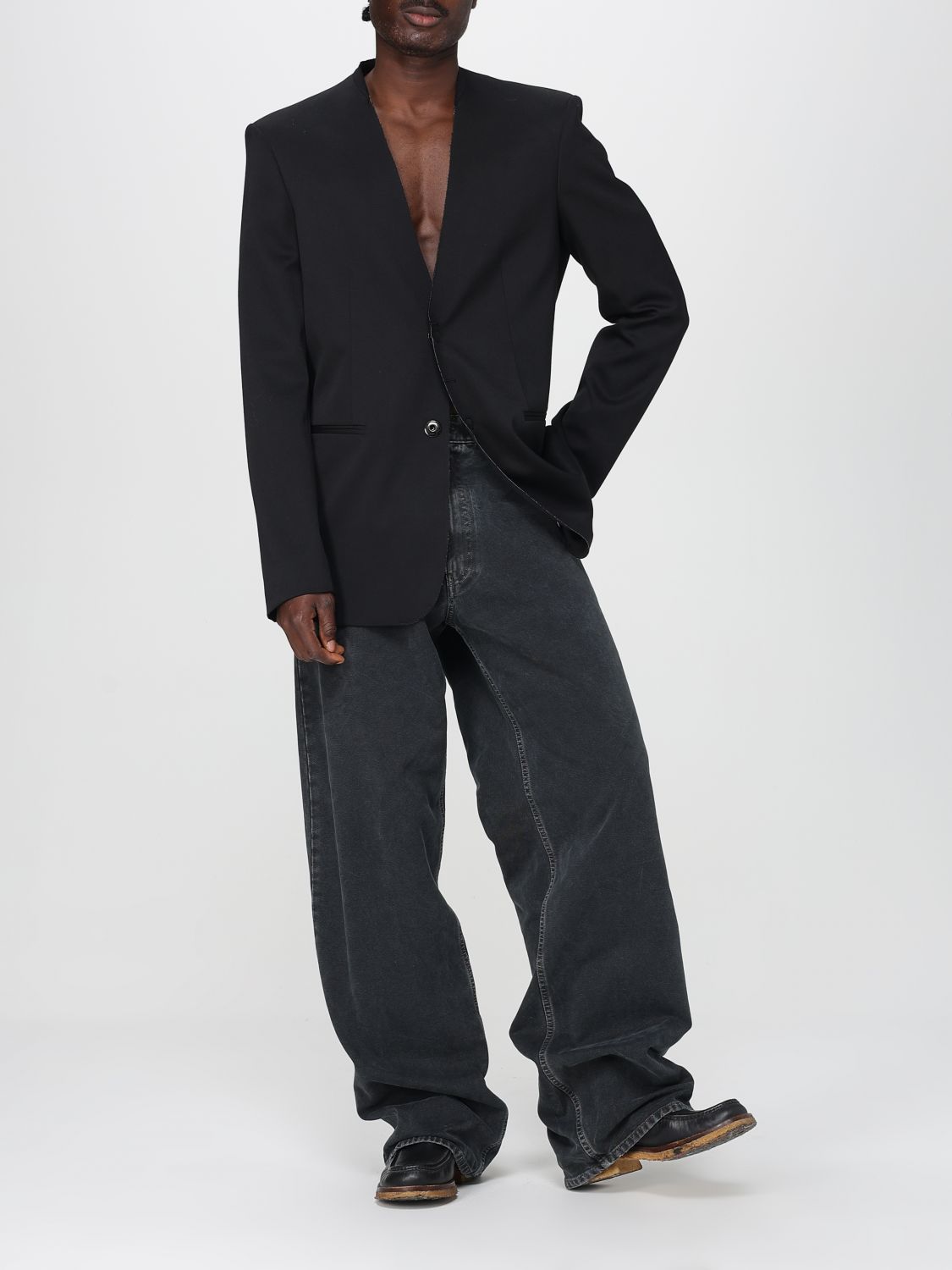 Single-breasted twill blazer - Black