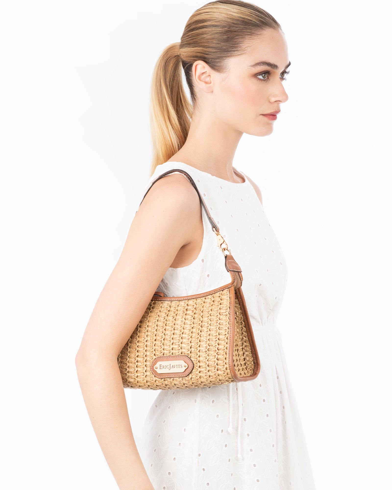 Lil Zippy Women's Small Zip Pouch with Crochet Raffia and Leather Trim for Women