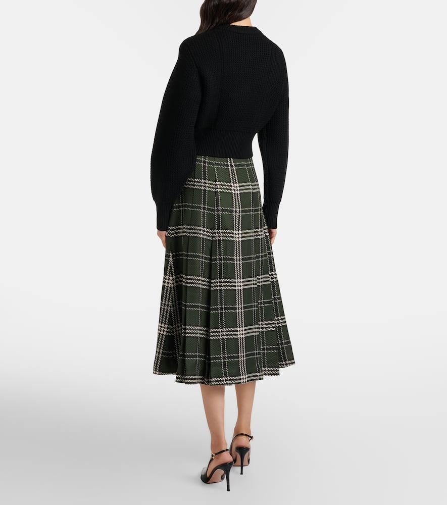 Kensie checked wool-blend midi skirt