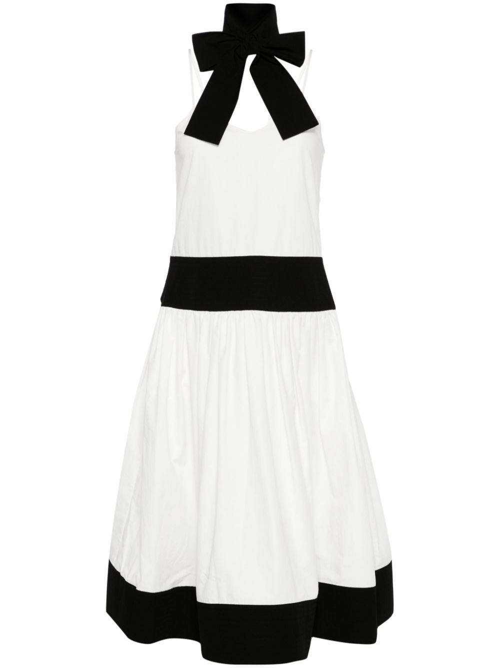 Scarf cotton-linen midi dress - BLACK/WHITE