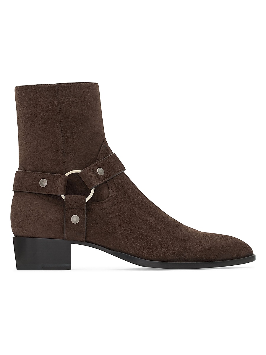 Men's Wyatt Harness Boots in Suede - Dark Chocolate
