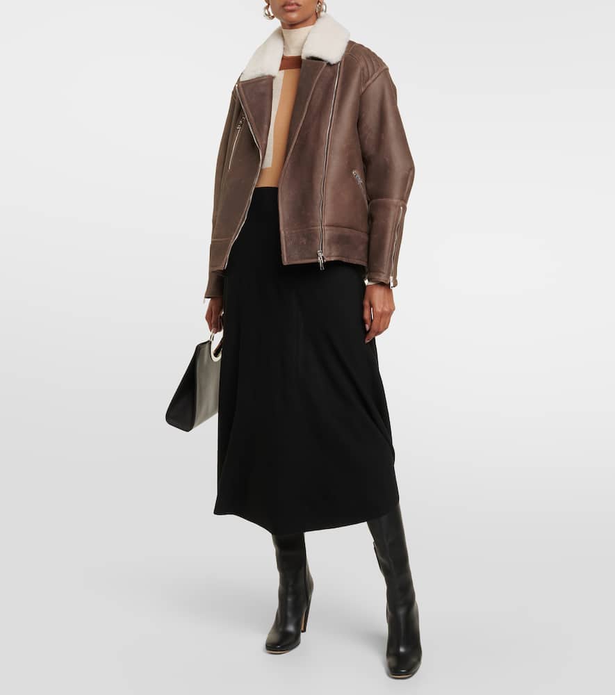 Shearling-trimmed leather jacket