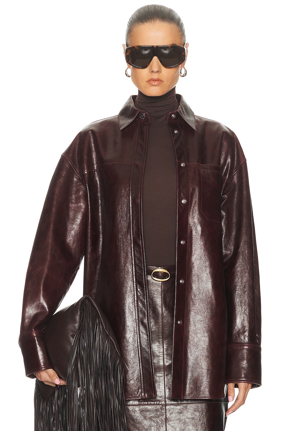 Sportmax Borel Leather Jacket in Bordeaux - Brown. 6 also