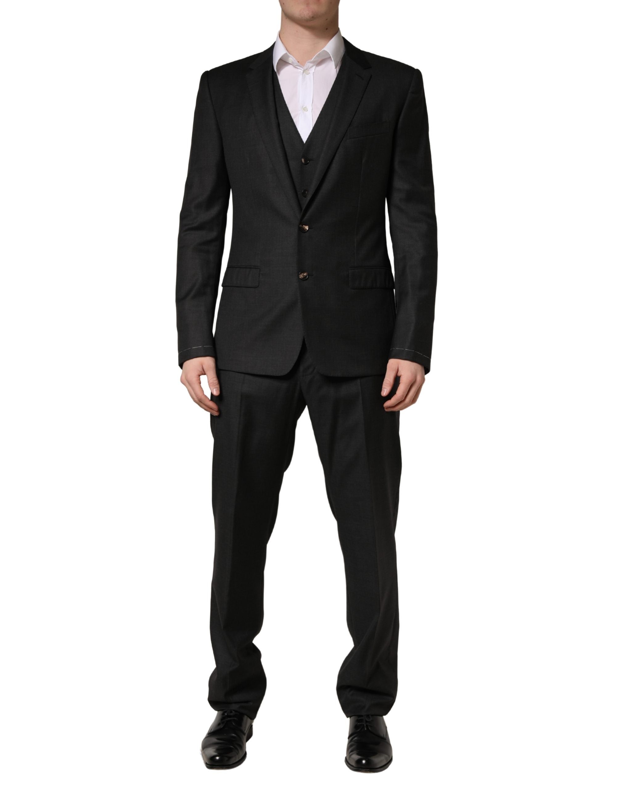 Virgin Wool Slim Fit Pant Suit — Black