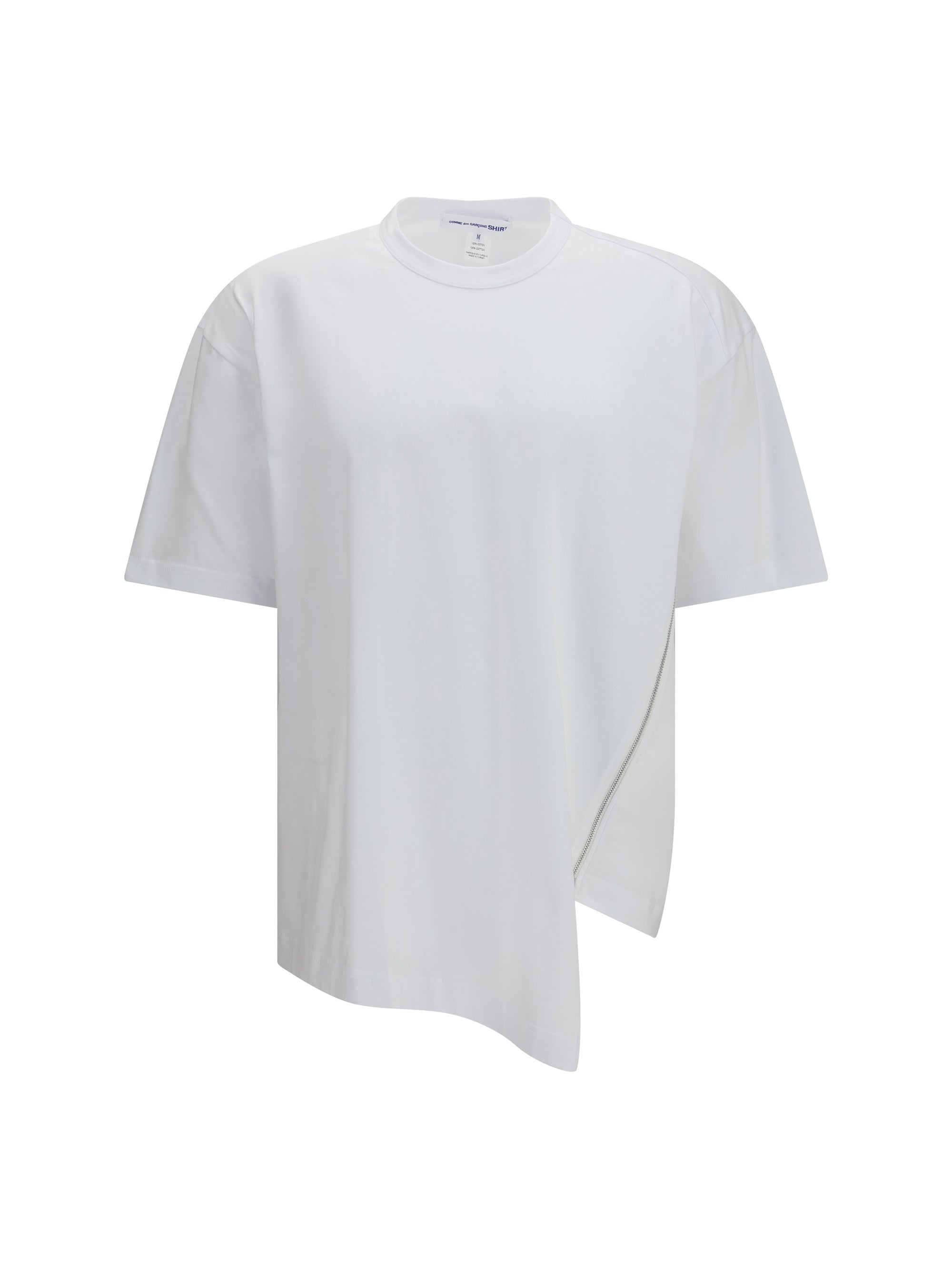 Side Zipper Cotton T-Shirt — White