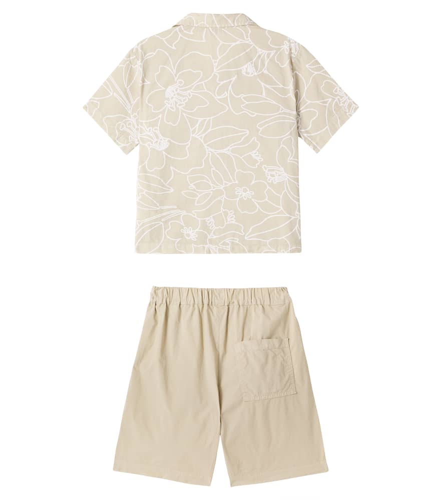 Il Gufo Floral muslin and poplin shirt and shorts set