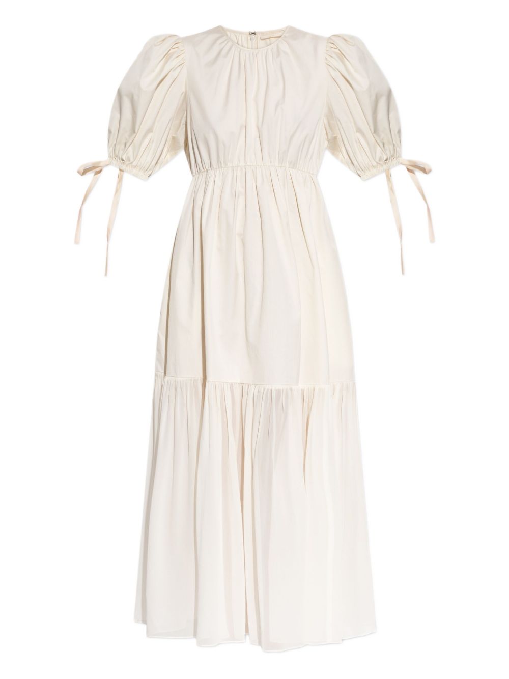 Puff-sleeve midi dress - Neutrals