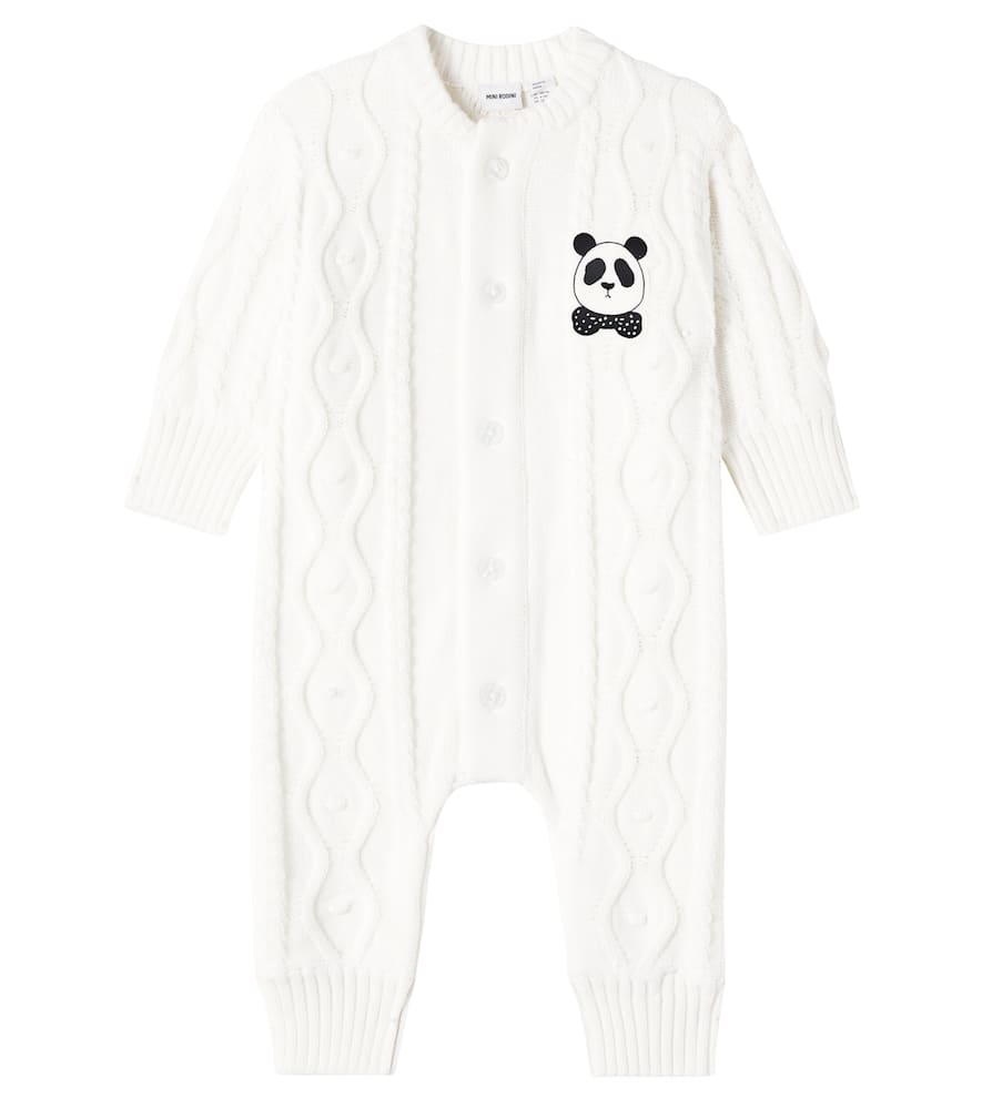Mini Rodini Baby Panda cable-knit cotton onesie