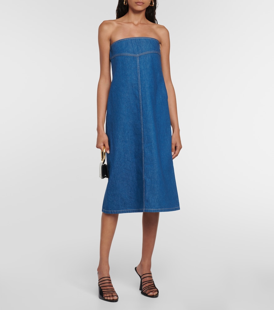 Strapless denim midi dress