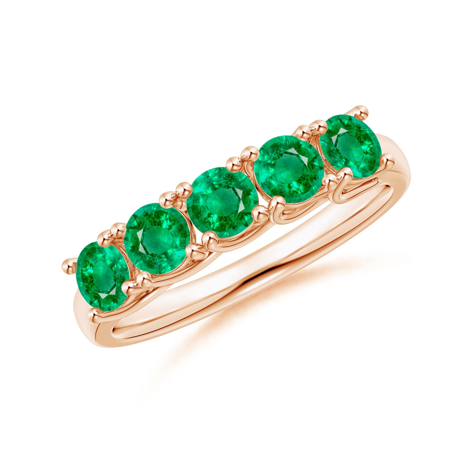 Angara 1.0 Carat Half Eternity Five Stone Emerald Wedding Band in 14K Rose Gold