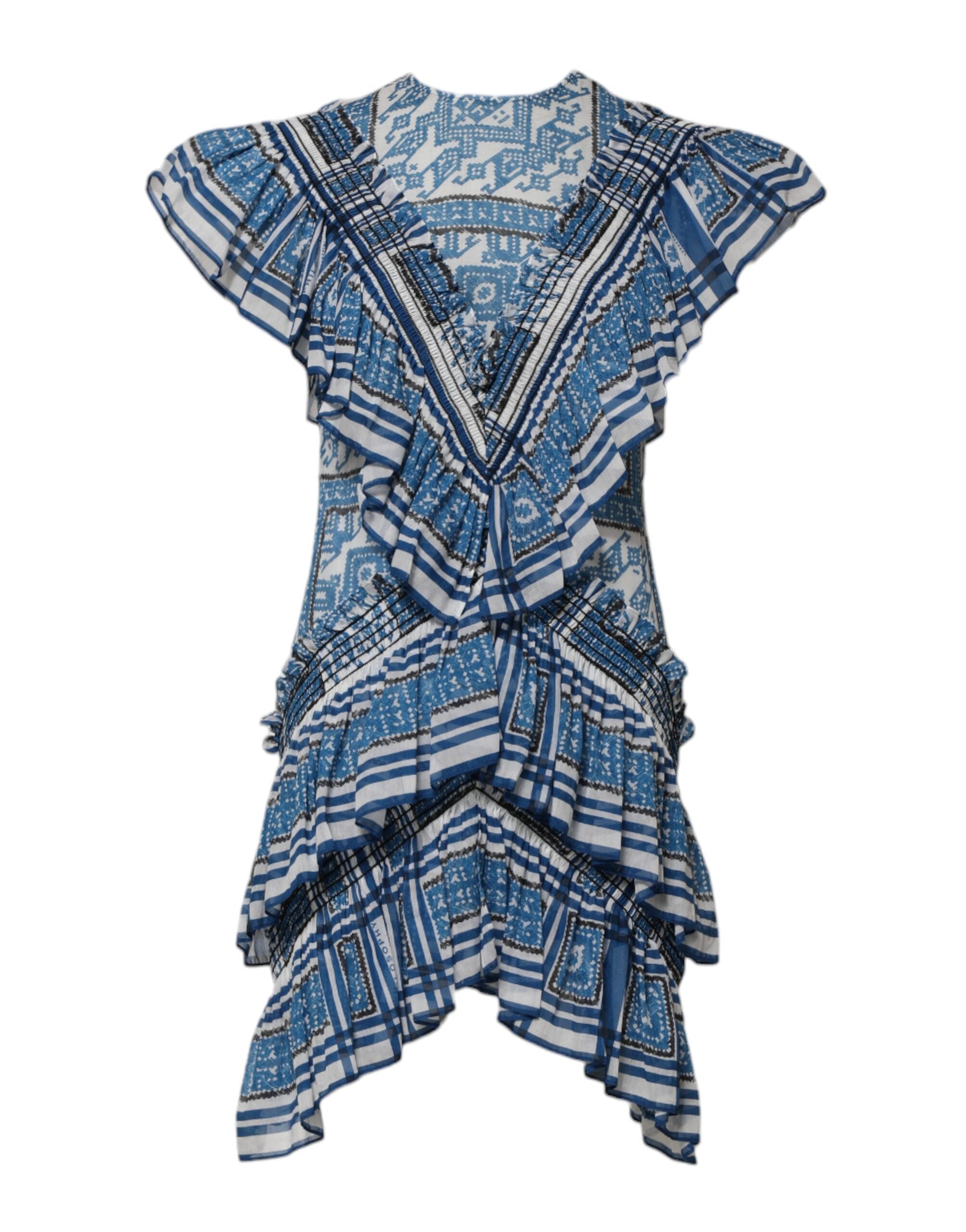 Geometric Print Tiered Dress — Blue