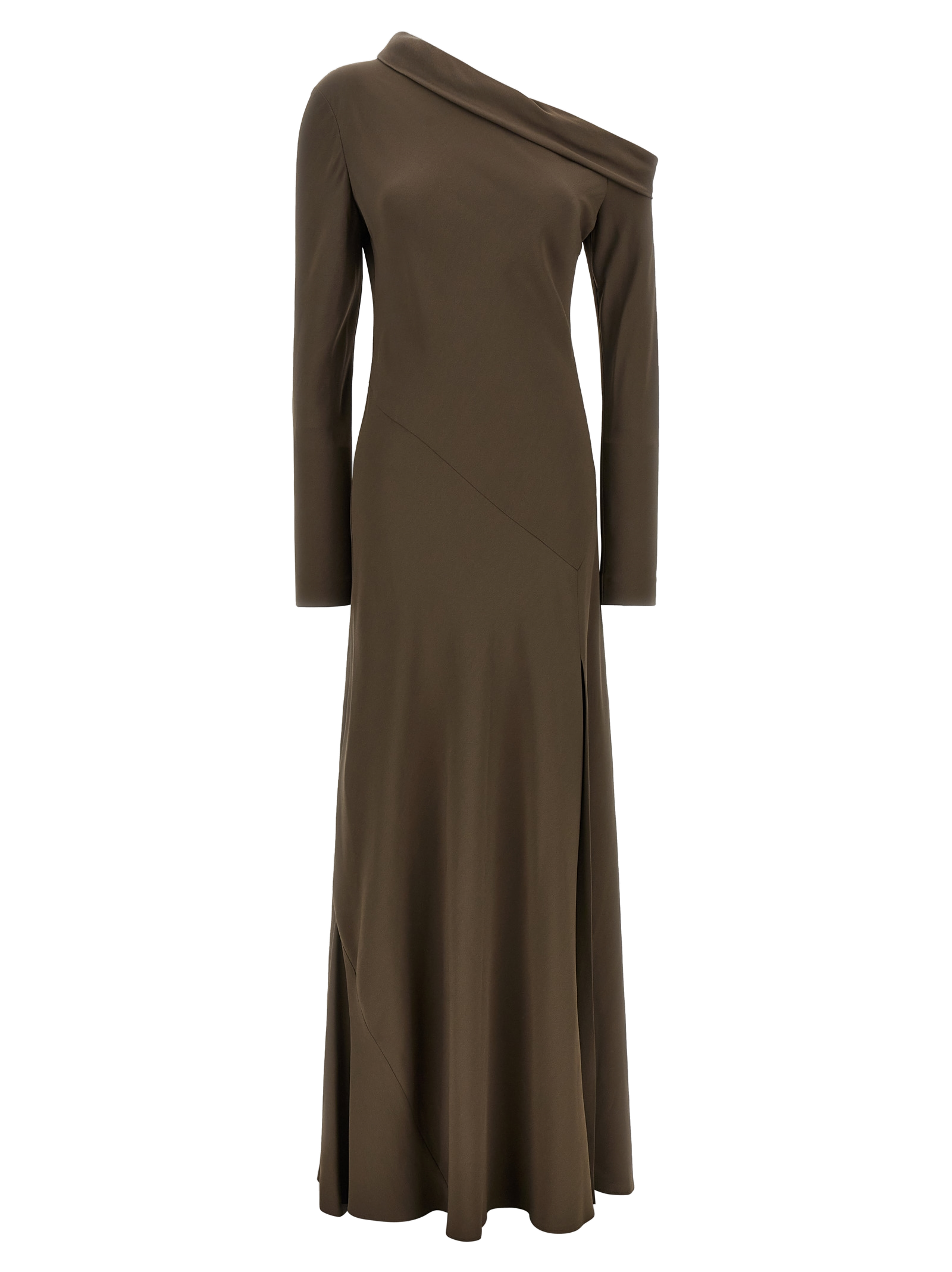 One-Shoulder Viscose Dress — Brown