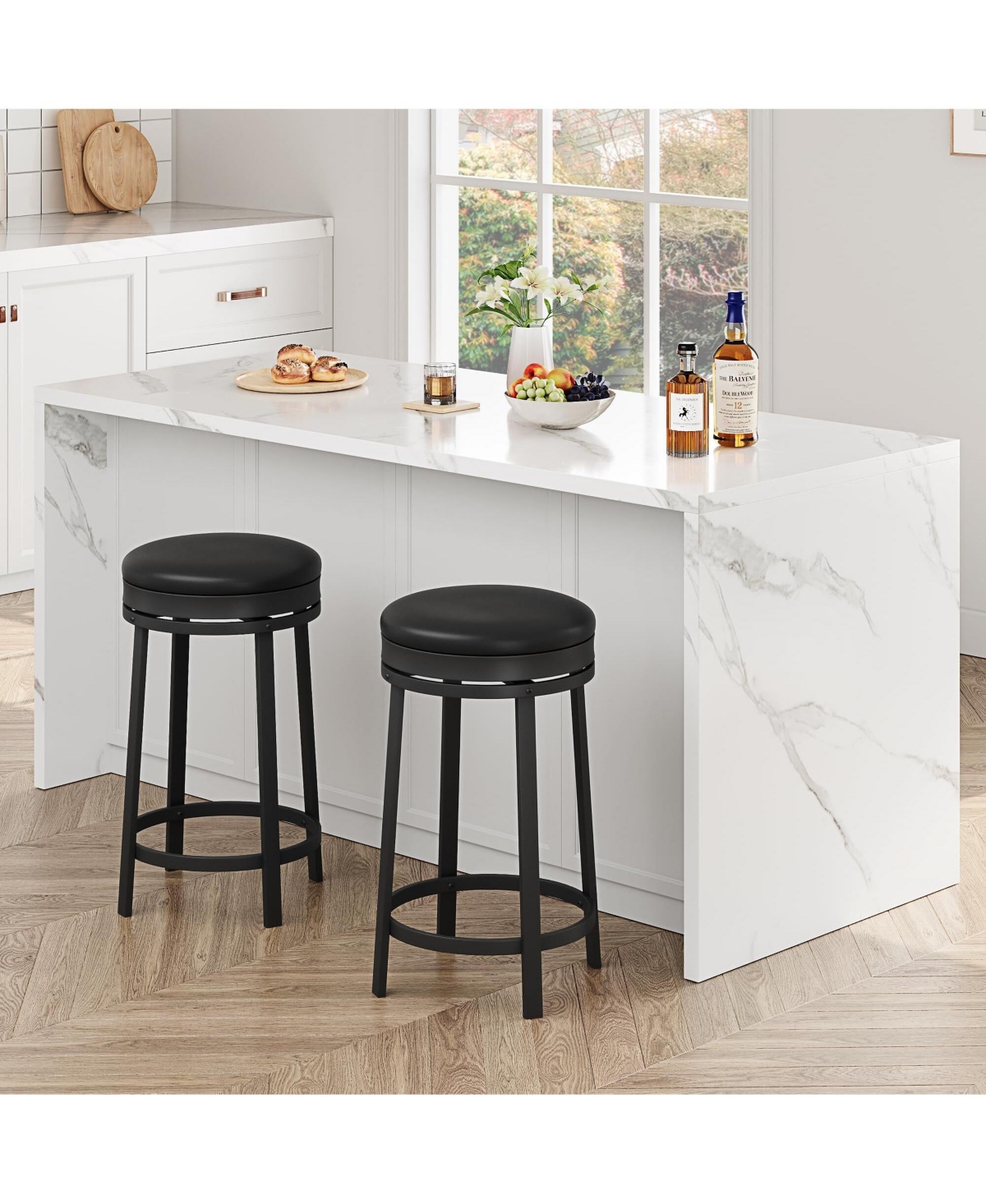 Swivel Bar Stools Set of 4, Counter Height Kitchen Bar Chairs - Black