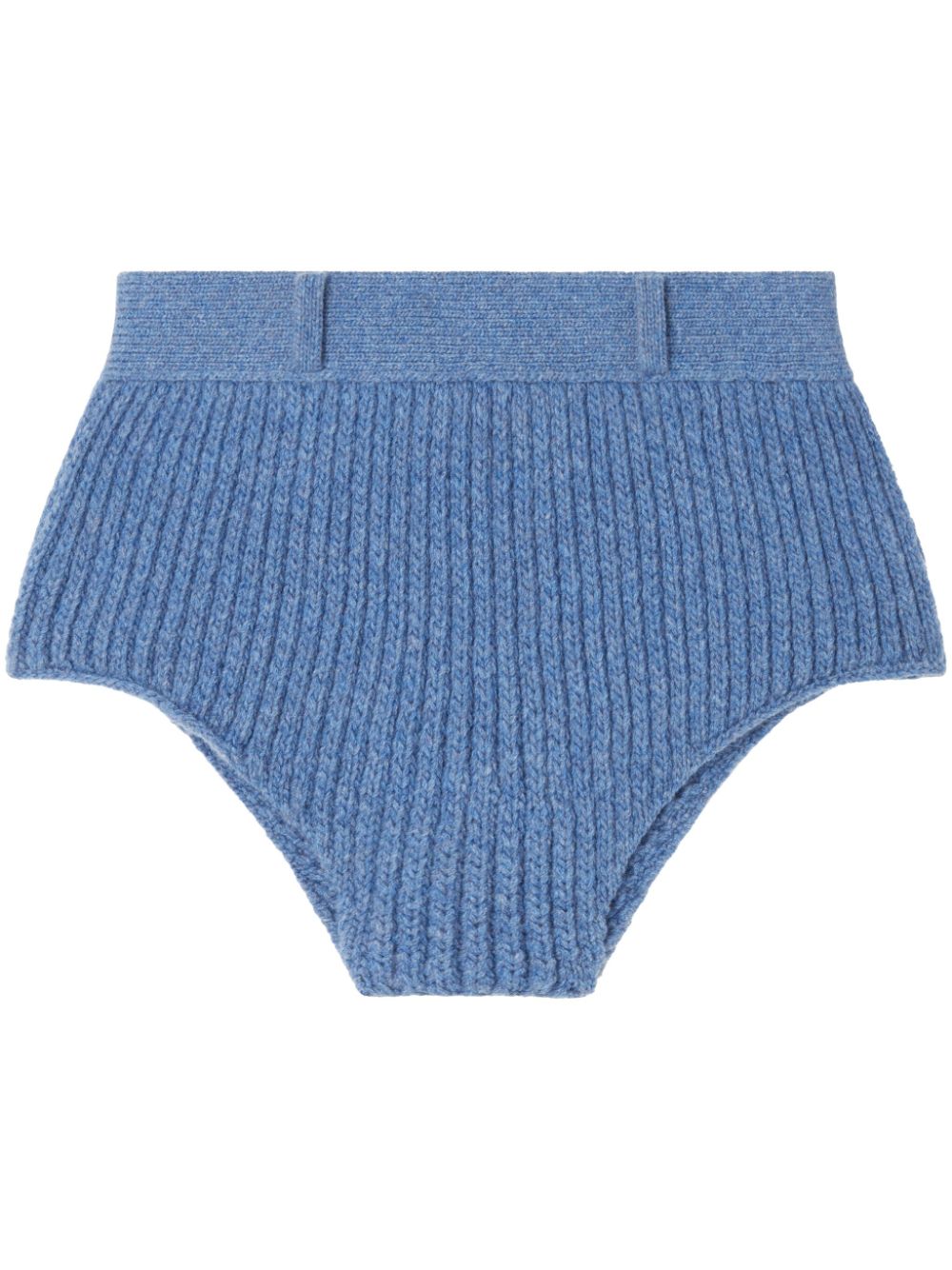 Knitted high-waisted shorts - Blue