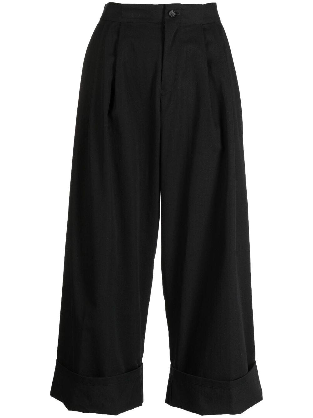 Pleat-detail cropped trousers - Black