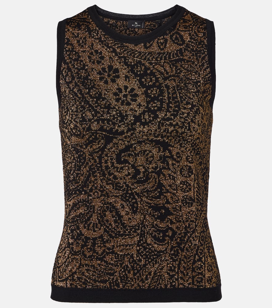 Paisley wool-blend lamé tank top