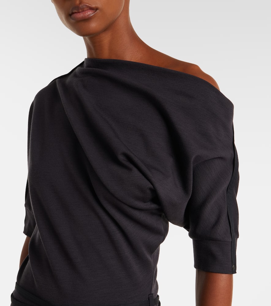 Belted asymmetric midi dress