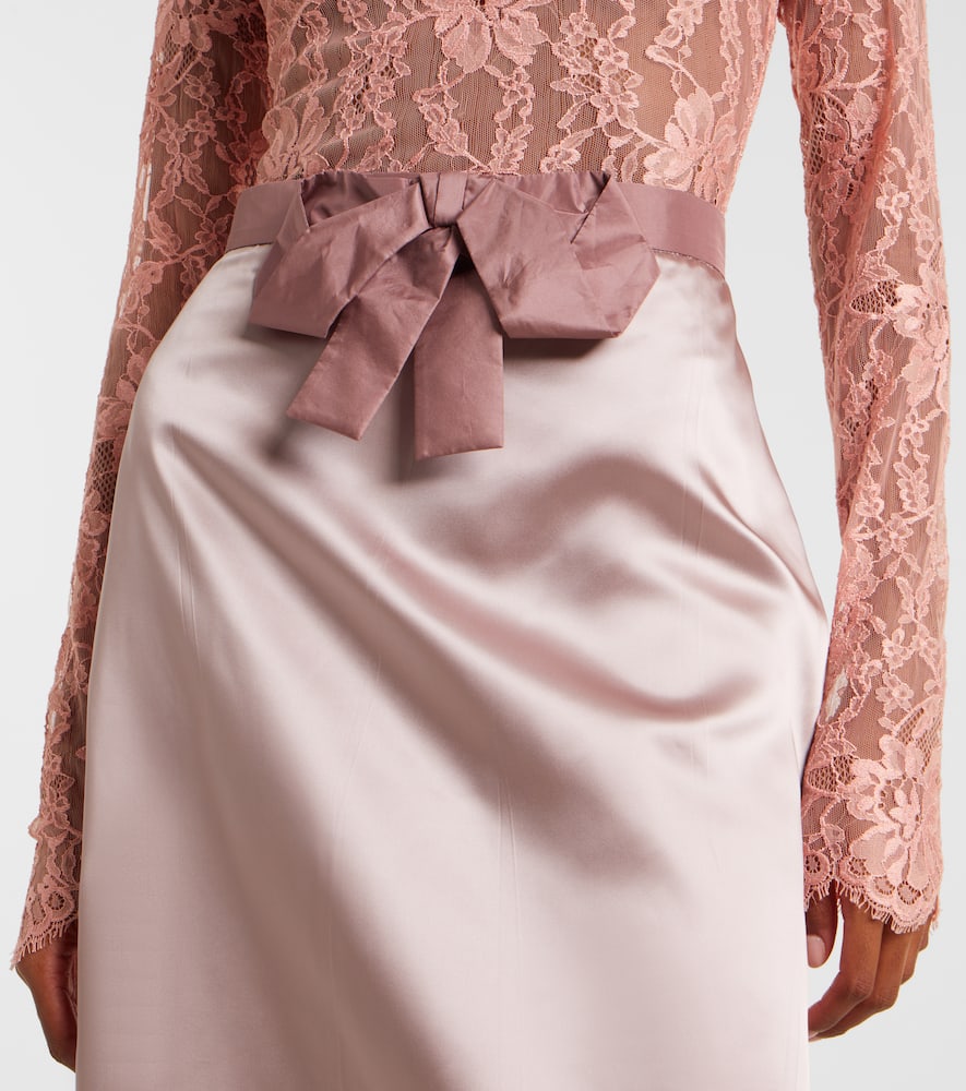 Bow-detail satin midi skirt
