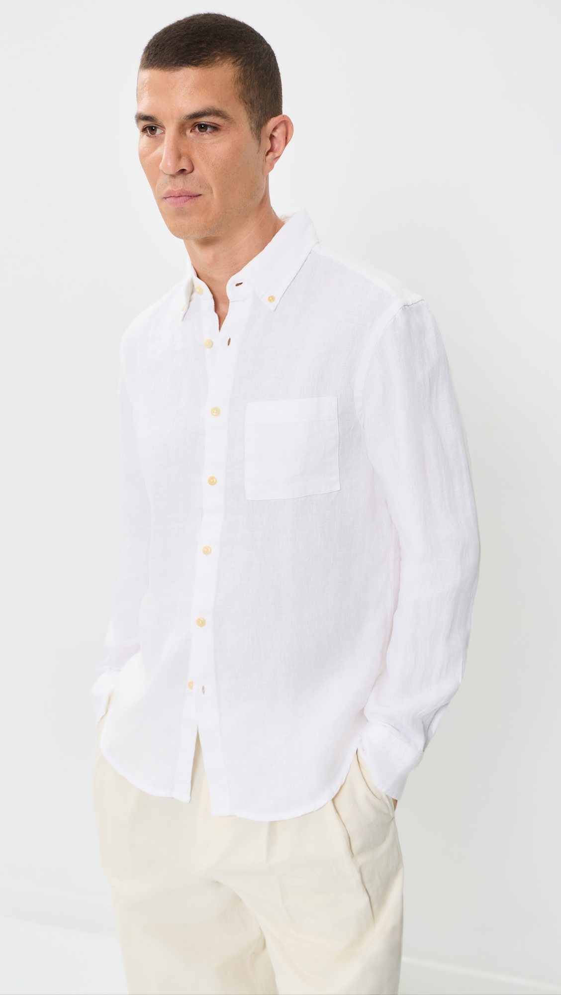 Linen Playa Button Down Shirt Snow