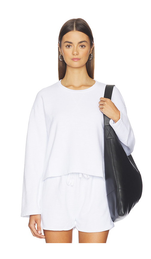 Bobi Drop Shoulder Pullover Top in White. M also in L, S