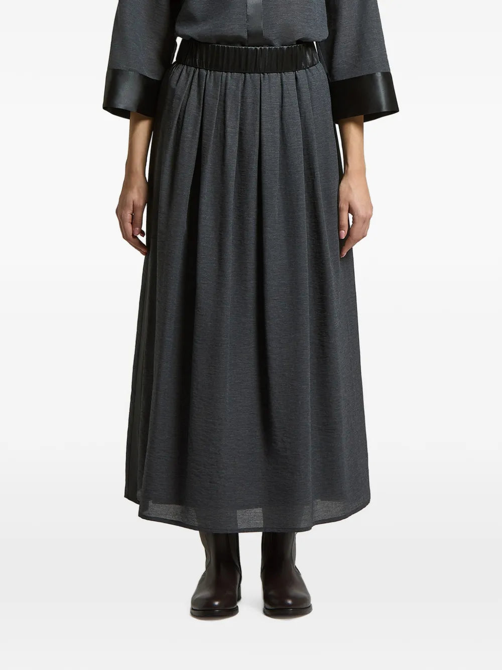 Pleated Satin-Trim Skirt — Gray