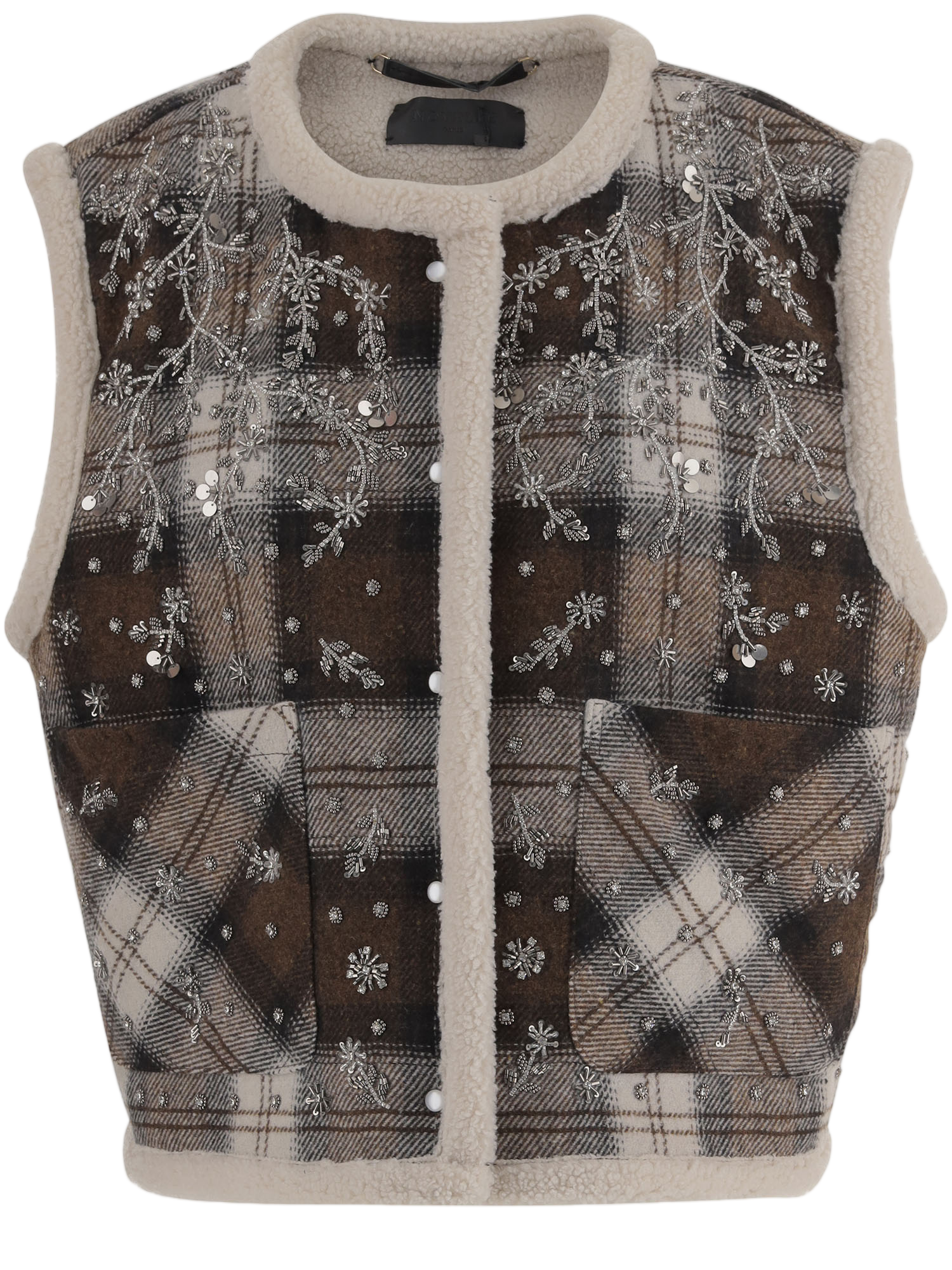 Sleeveless Vest With Floral Embroidery And Check Pattern