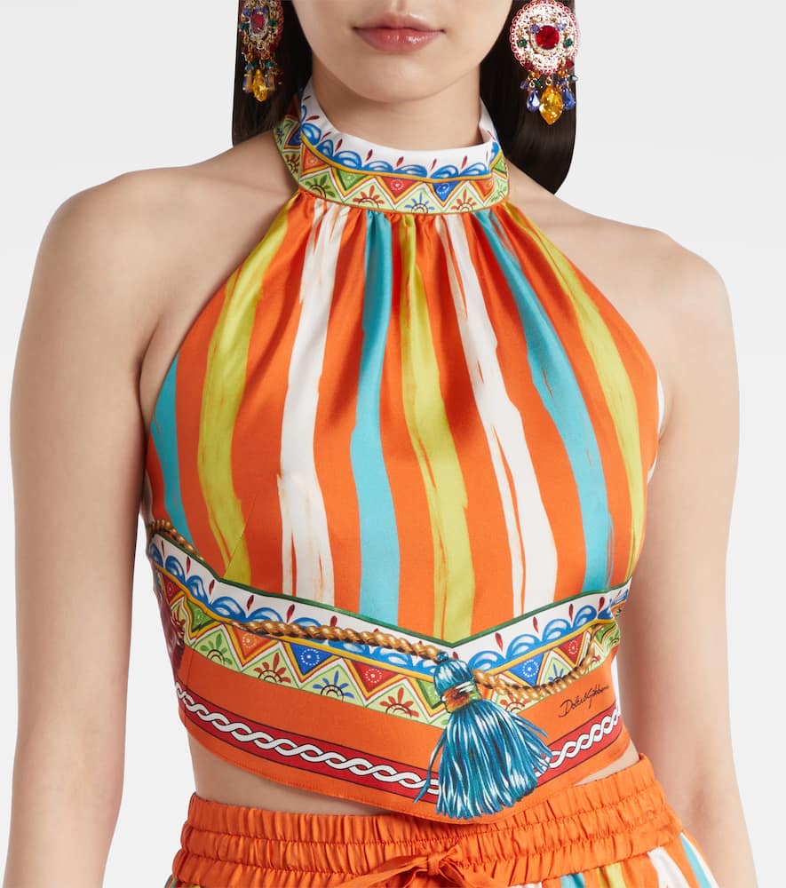 Striped halterneck silk top
