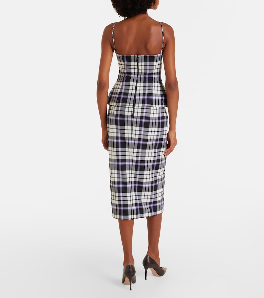 Checked trompe l'ail wool midi dress