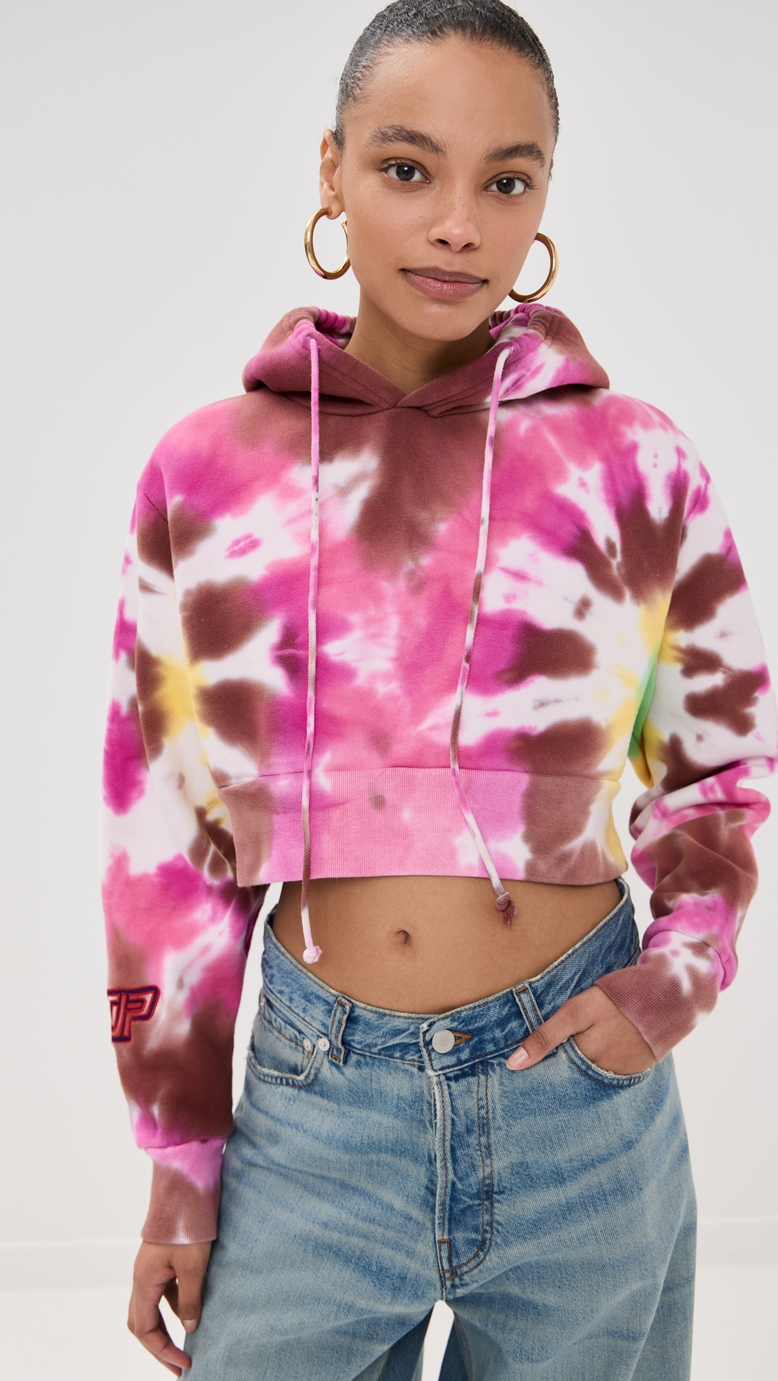 NBA Crop Hoodie Pink Tie Dye