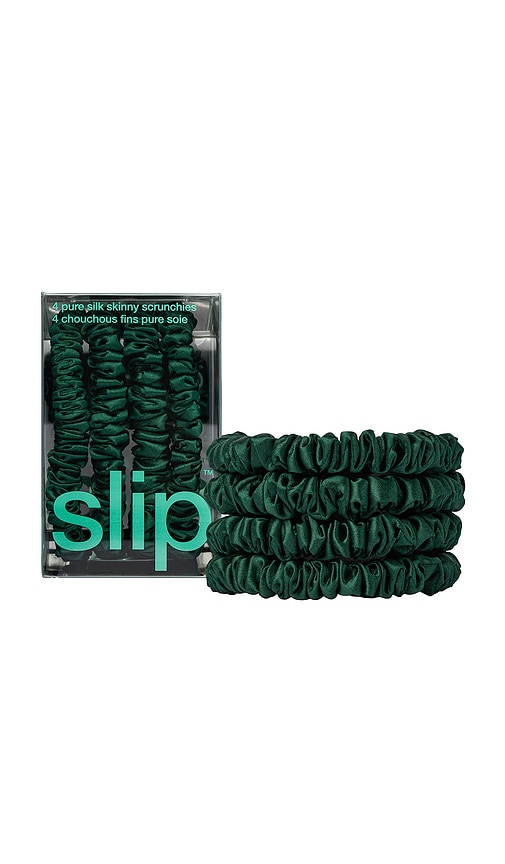 Slip Skinny Scrunchies Set Of 4 in Dark Green