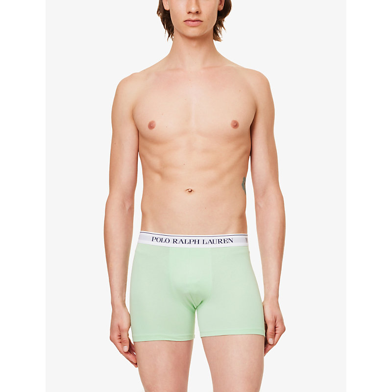 Mens Pastel Mint/tng Blu/navy Branded-waistband Mid-rise Pack of Three Stretch-cotton Boxer Briefs