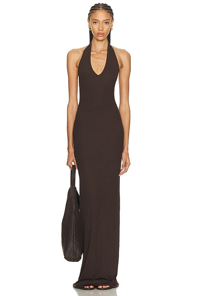 Eterne Halter Maxi Dress in Chocolate. M. Also in