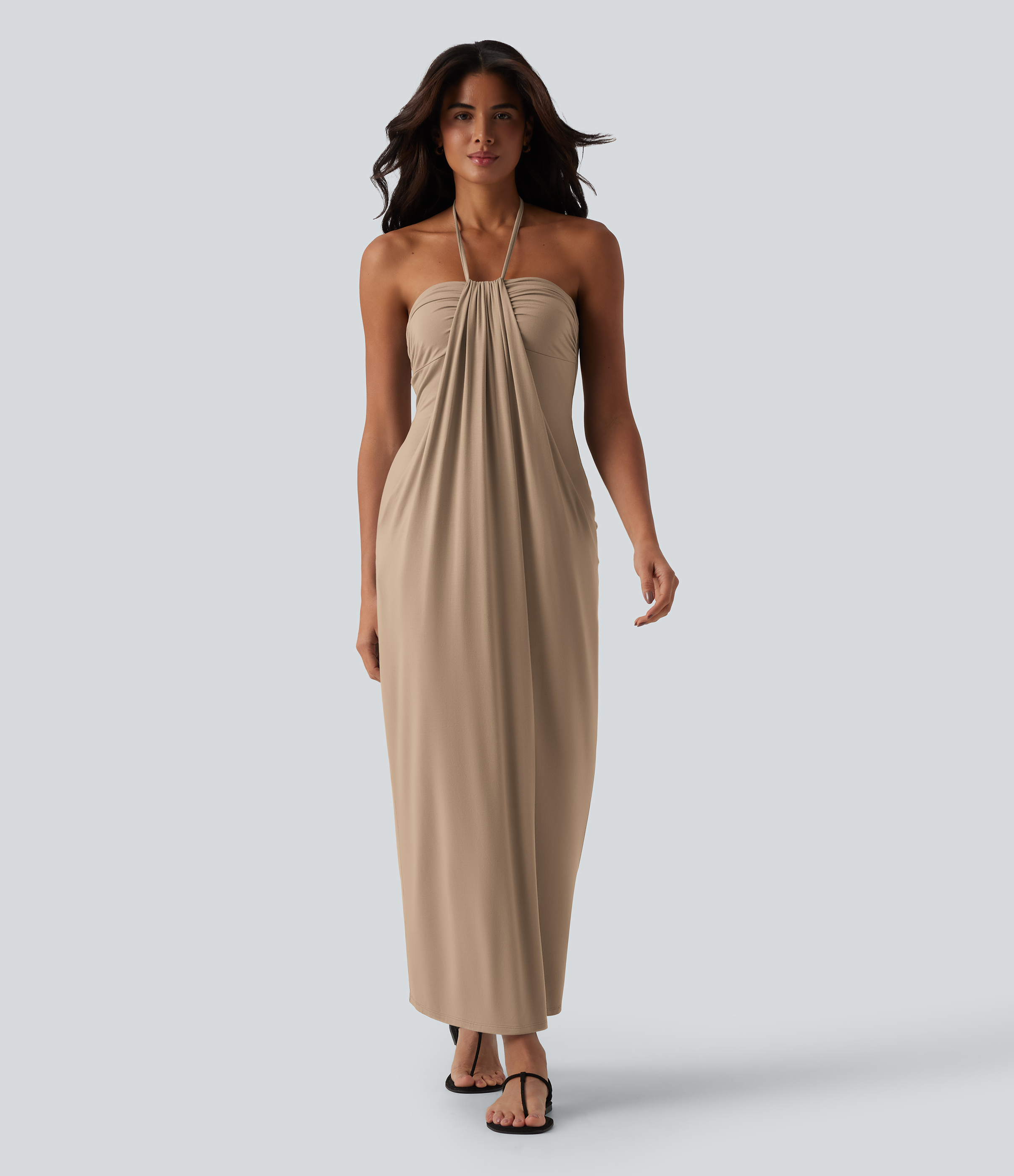 Halter Tie Back Maxi Dress with Pockets Casual Dress - Whisper White