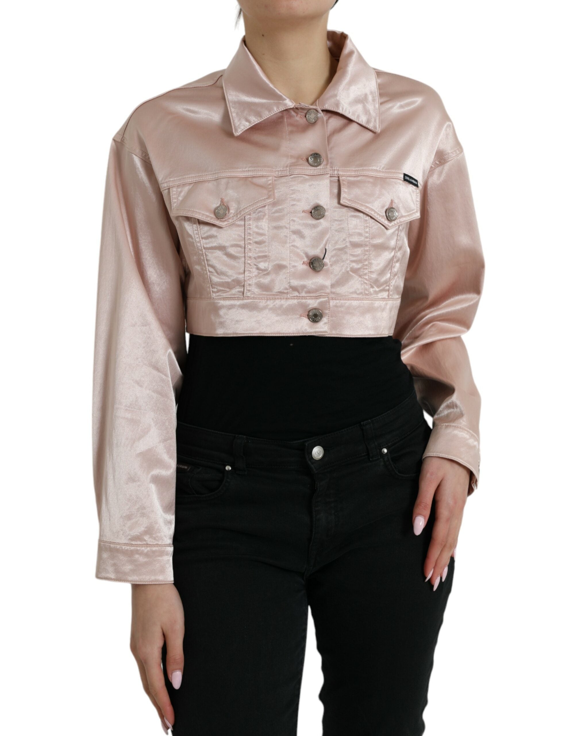 Cotton Stretch Cropped Jacket — Pink