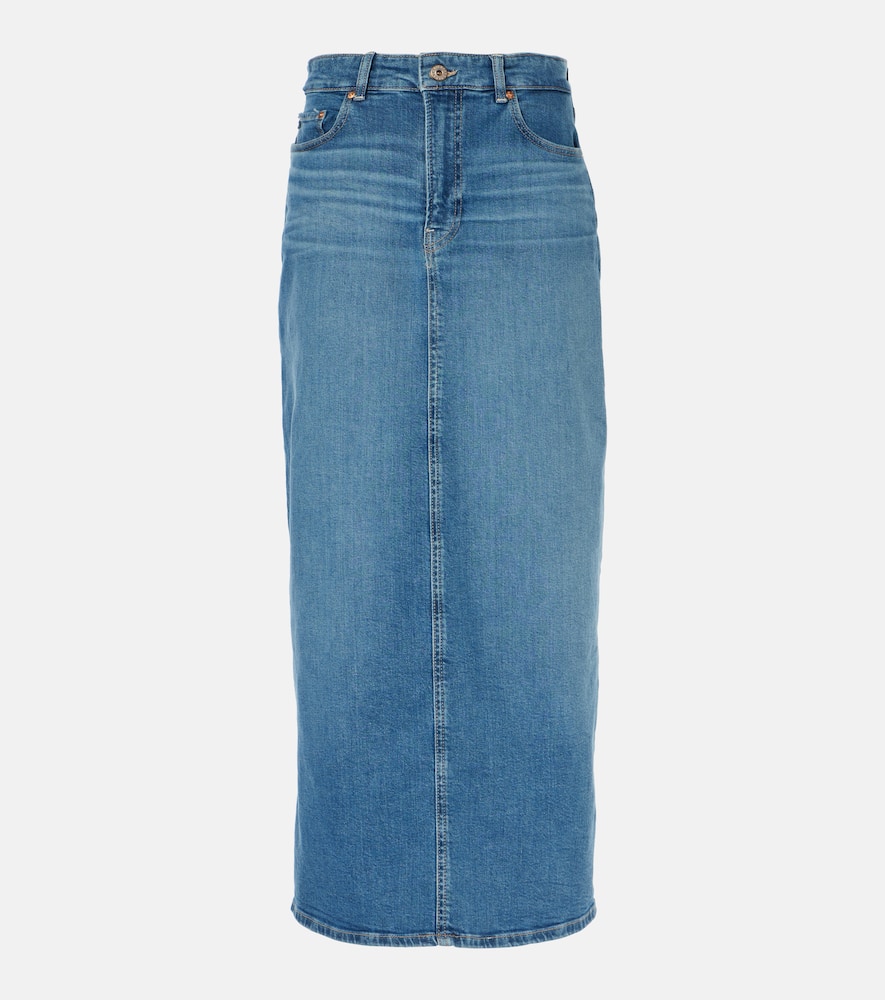 High-rise denim midi skirt