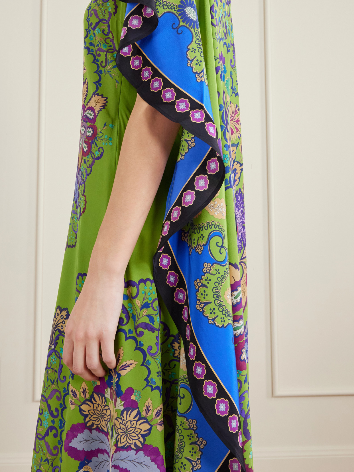 Magic Cape-effect Printed Silk Crepe De Chine Maxi Dress - Green