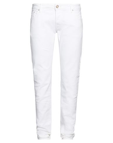 Man Jeans White Size 36 Cotton, Elastane