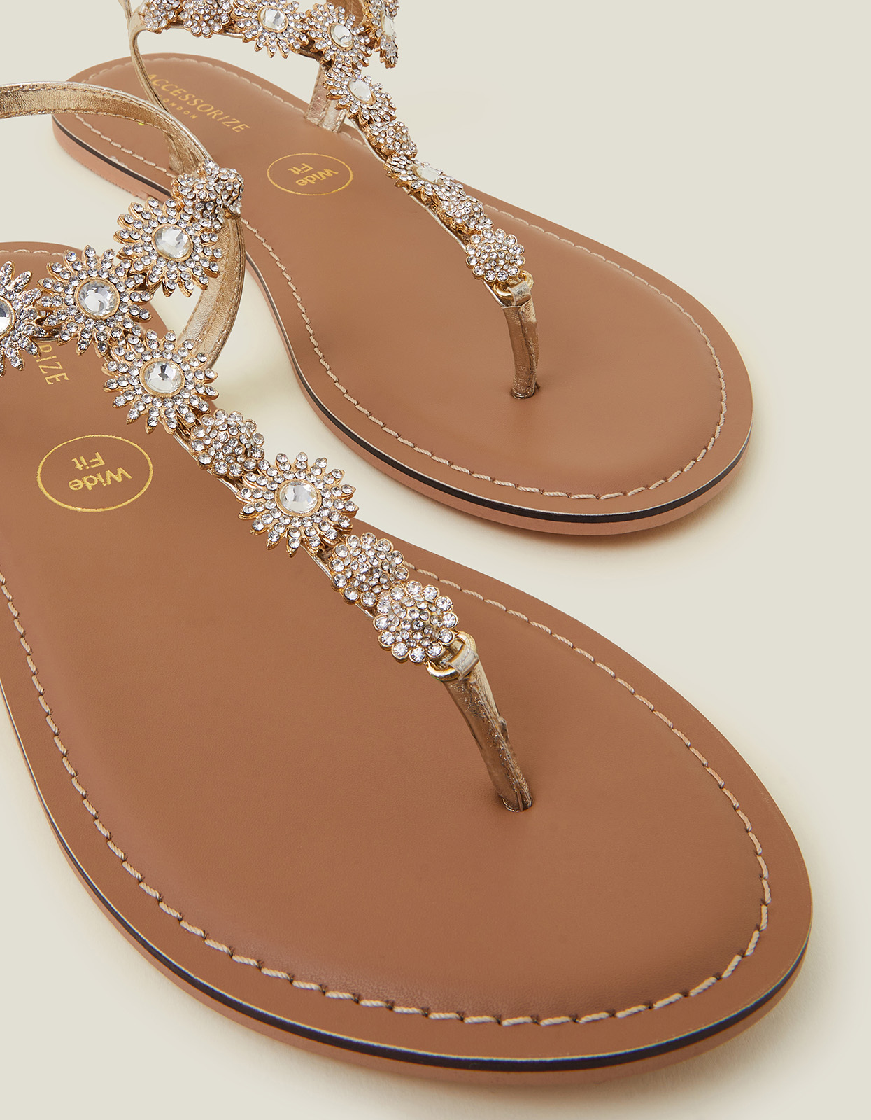 Wide Fit Rome Sparkly Sandals Gold