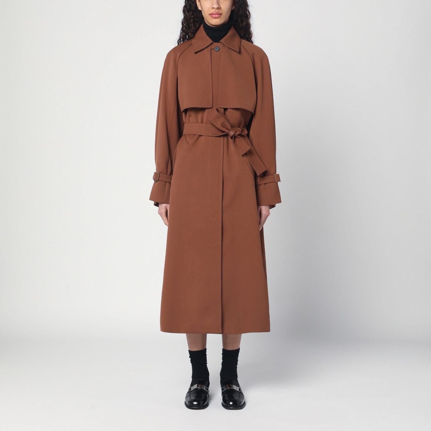 Brown rainproof gabardine trench coat