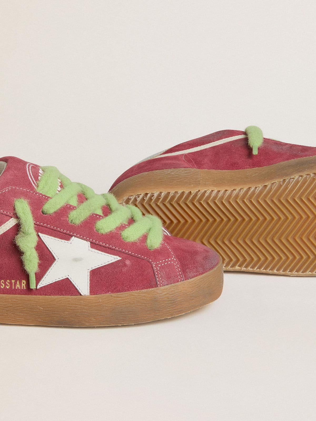Golden Goose - Women’s Super-star In Red Suede With White Leather Star And Silver Leather Heel Tab, Woman