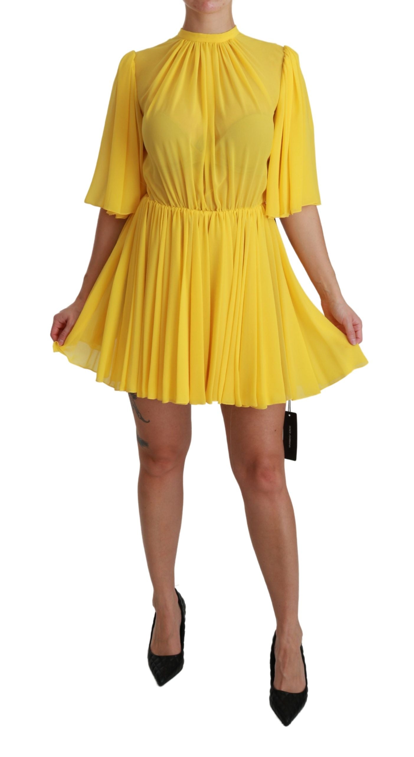 Pleated Silk Dress — Yellow