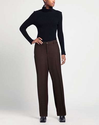 Woman Pants Dark brown Size 16 Recycled polyester, Viscose, Wool, Elastane