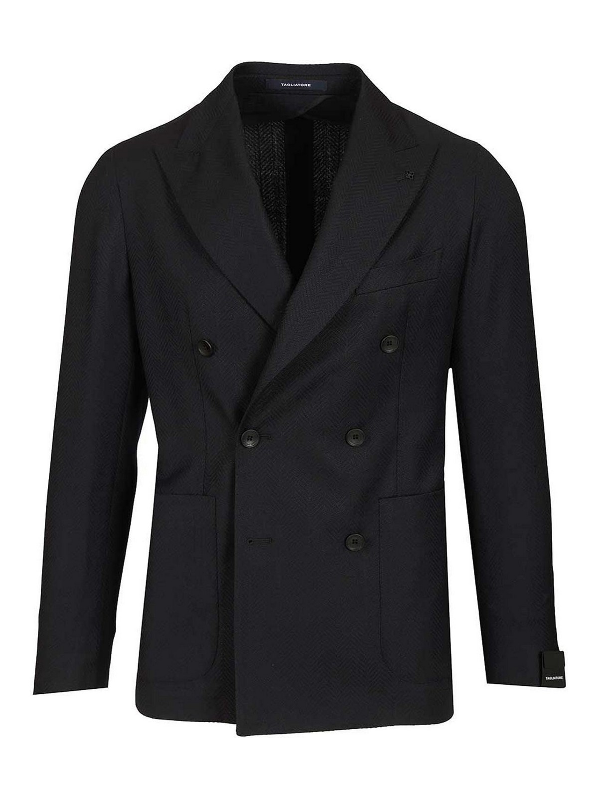 Double-Breasted Herringbone Fabric Blazer