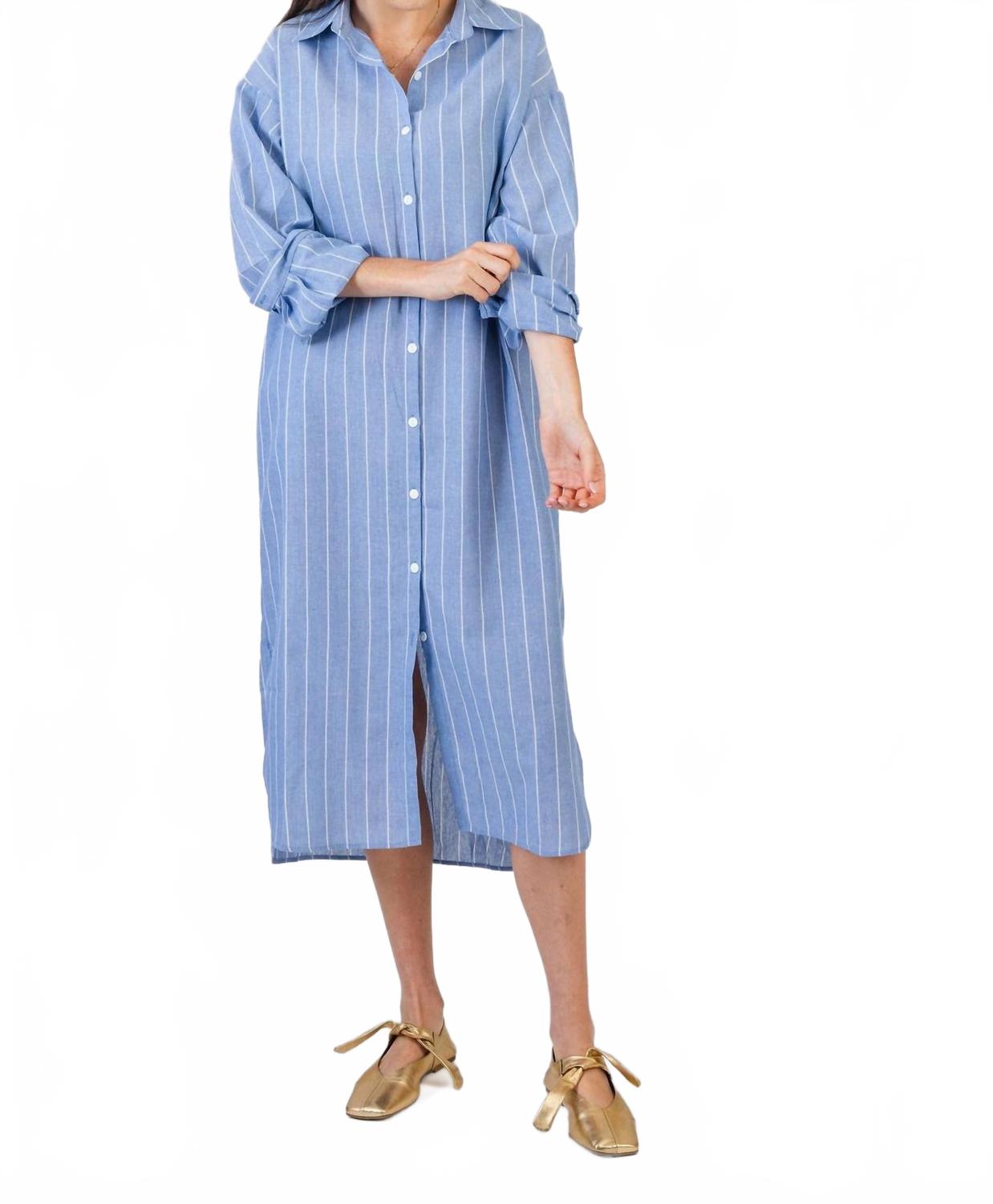 Michelle Long Sleeve Shirt Dress In Skyline Pinstripe
