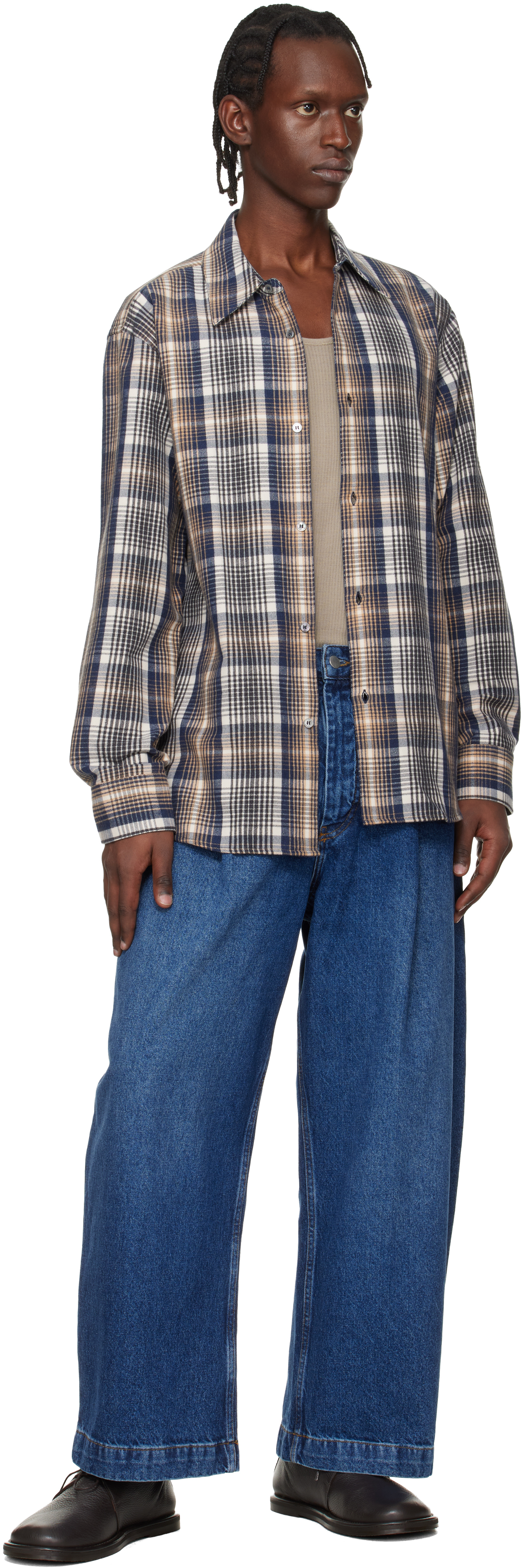 Navy & Beige Aaron Levine Edition View Check Shirt