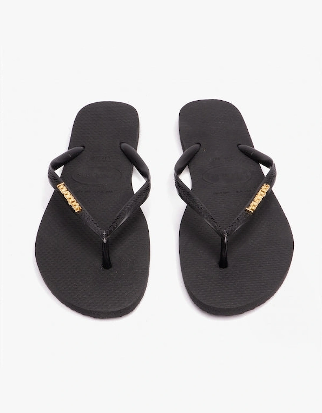 Women's Havaianas HAV SLIM LOGO METALLIC Womens Flip-Flops Black/Gold - Black/Black - Size: 3/3.5/4