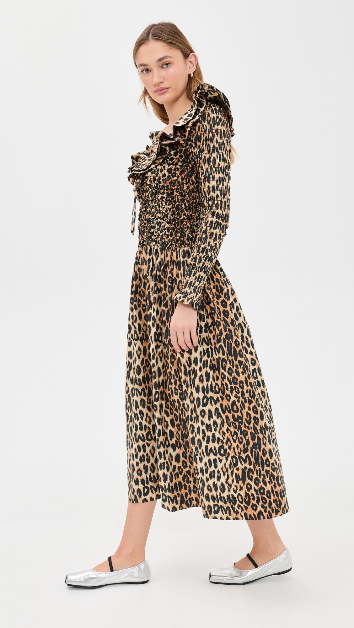 Harper Shirred Midi Dress Leopard