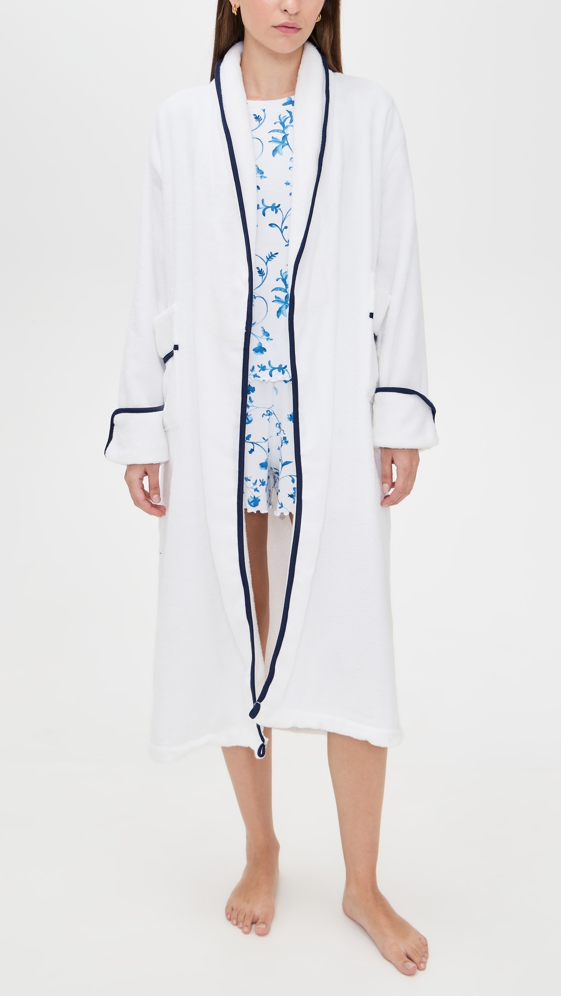 The Hotel Robe White/Navy M
