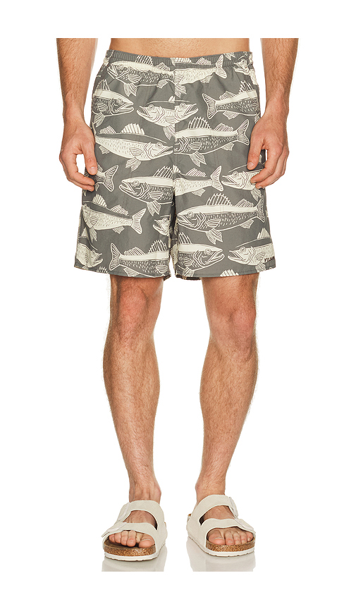 Filson Oxbow Lake Trunks in Beluga & Bold Fish Print. L also in M, XL/1X