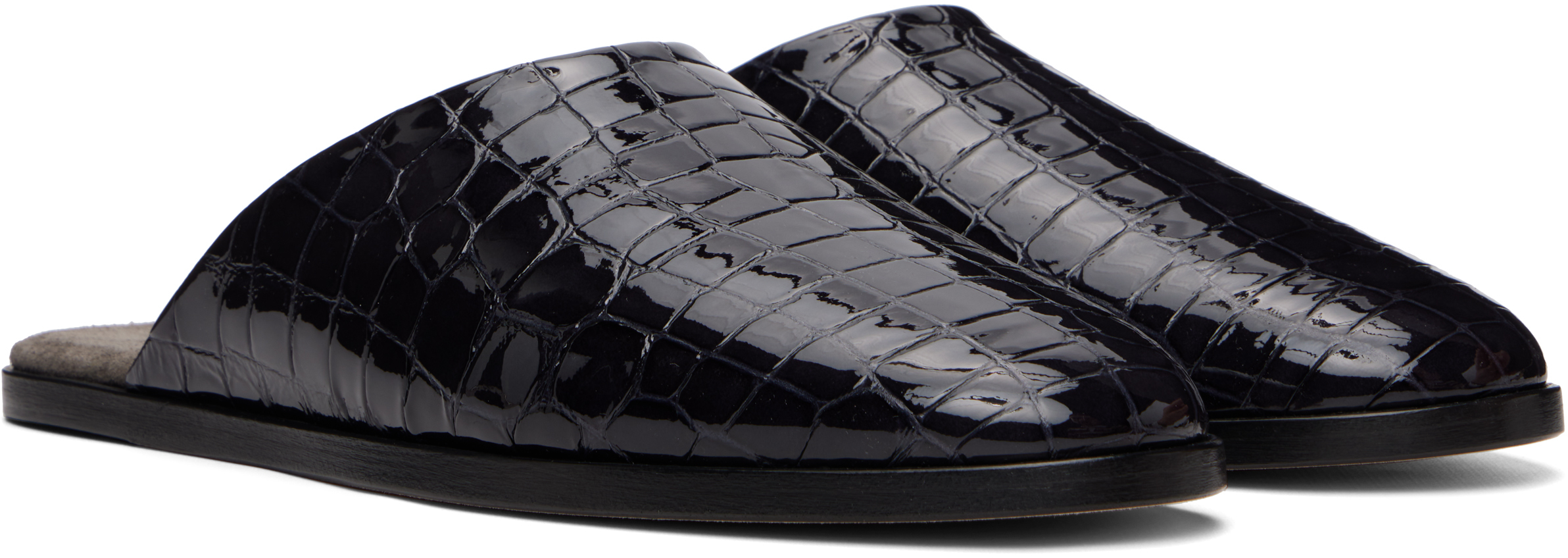 Navy Croc-Embossed Slip-on Loafers